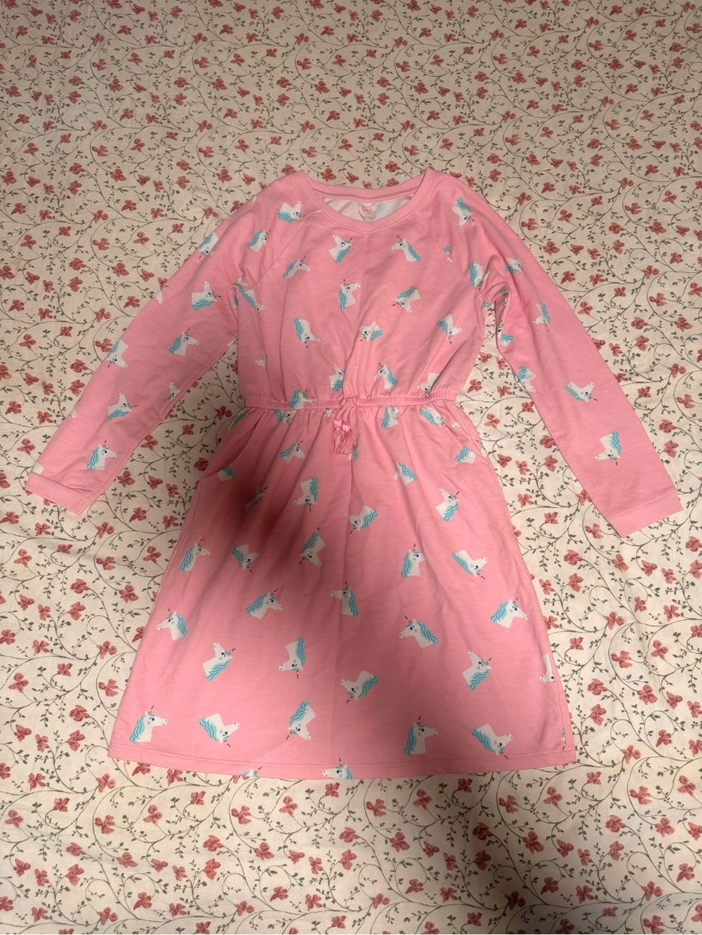 wonder nation Pink Unicorn Print Long Sleeve Casual Dress